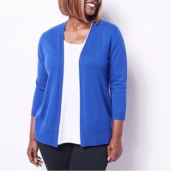 Denim & Co. Open-Front 3/4-Sleeve Cardigan Sweater - Picture 1 of 5